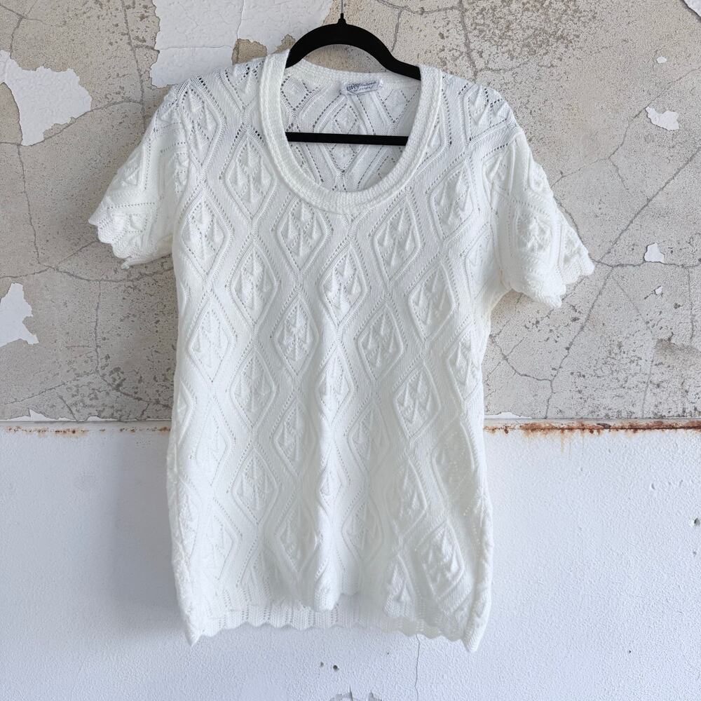 Vintage Sweater LeRoy Knitwear California Pointelle Diamond Knit Short Sleeve‎ M